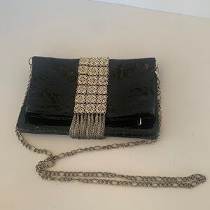 White House Black‎ Market Silver Chain Black Bag Purse Retro Vintage